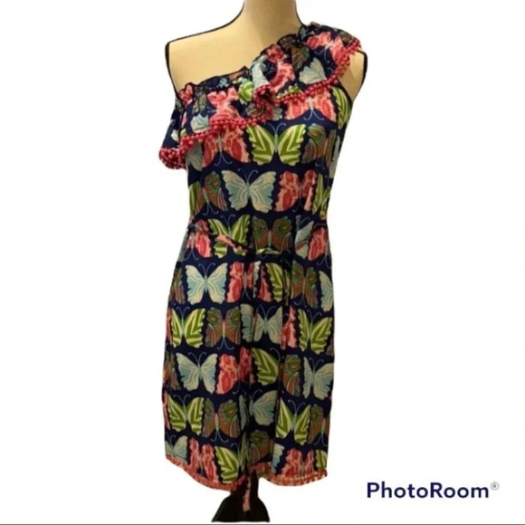 Mudpie Butterfly Print One Shoulder Summer Dress M - Picture 1 of 12